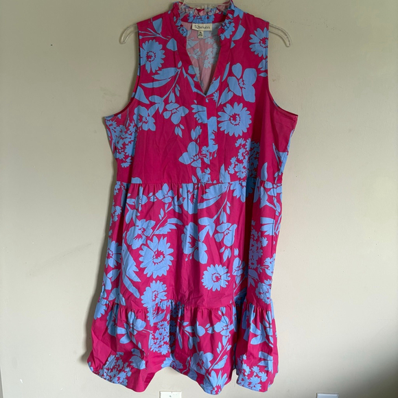 Women's 52seven Pink & Blue Floral Sleeveless Tiered Babydoll Dress XL - Picture 5 of 14